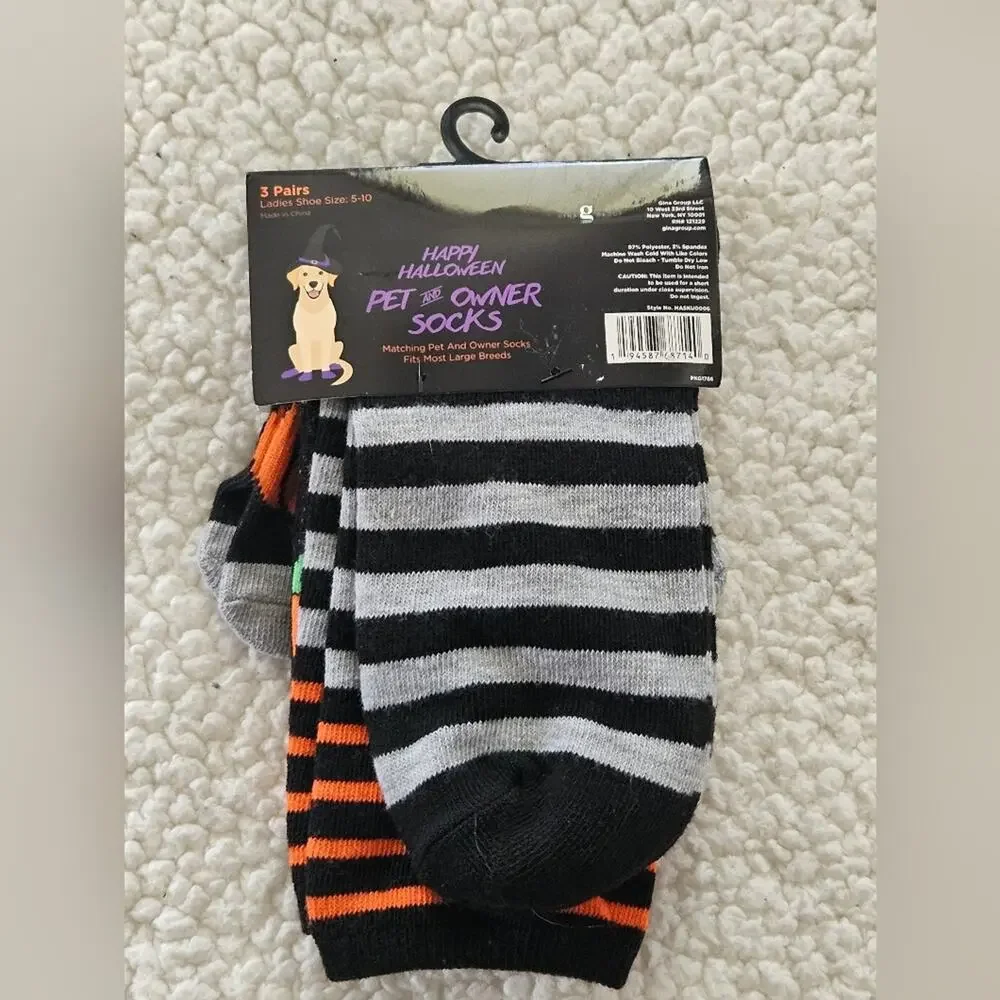 Happy Halloween pet and owner socks 3 pair - 2‎ ladies 1 pet ladies size 5-10